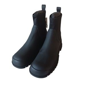 ZARA Leather Ankle Combat Boots Size EU 40 US 9 Black Flat Chunky Soles Slip On